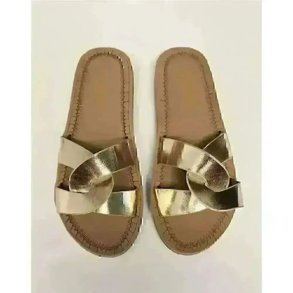 Bamboo Gold Metallic Flat Sandals Size 5.5 